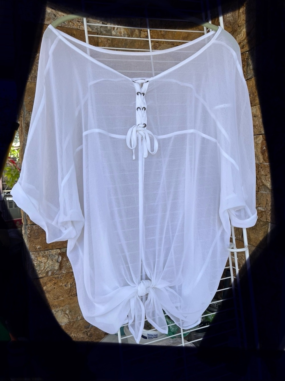 White sheer Tie-Front Women's Top